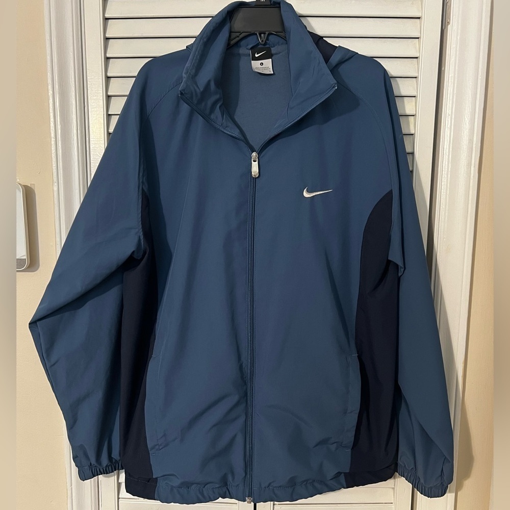 Nike Men’s Full Zip Large Blue Roll & Zippered Hood Workout Jacket